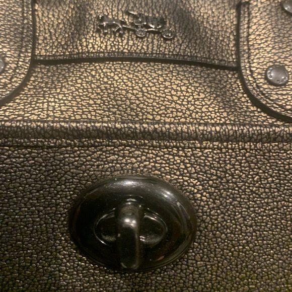 Dark Gold Coach Leather Bronze Satchel Purse
13" (L) x 9.5" (H) x 7" (W) - Picture 2 of 14